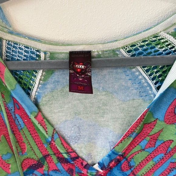 Ed Hardy × Streetwear Y2K Vintage Ed Hardy crazy knit stretch dress‎ sweater | - Picture 2 of 11